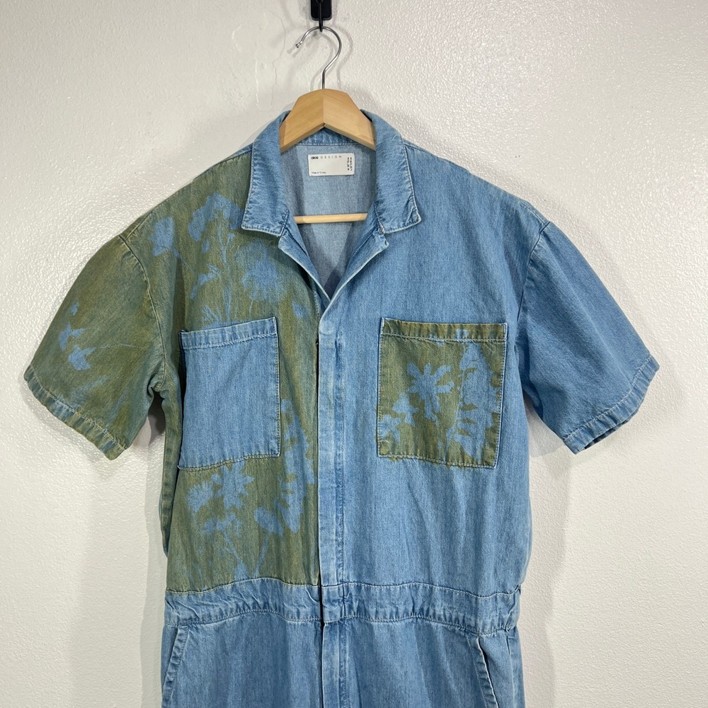 ASOS DESIGN Denim Boilersuit‎ Cyanotype Floral Patchwork Men's W30 L32 (Unisex) - Picture 9 of 10